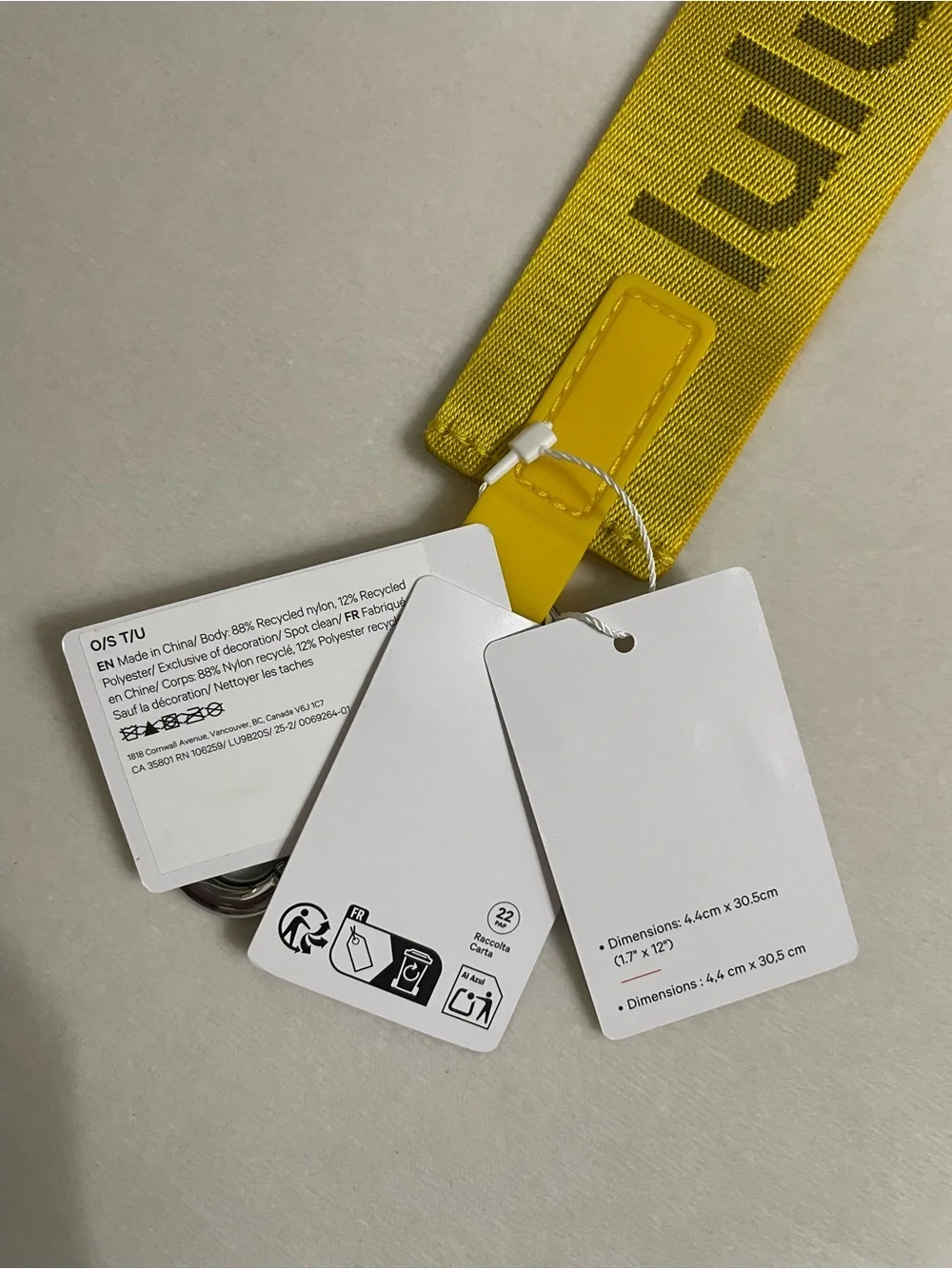 Lululemon NWT Never Lost Keychain Maize Yellow Graphite Grey